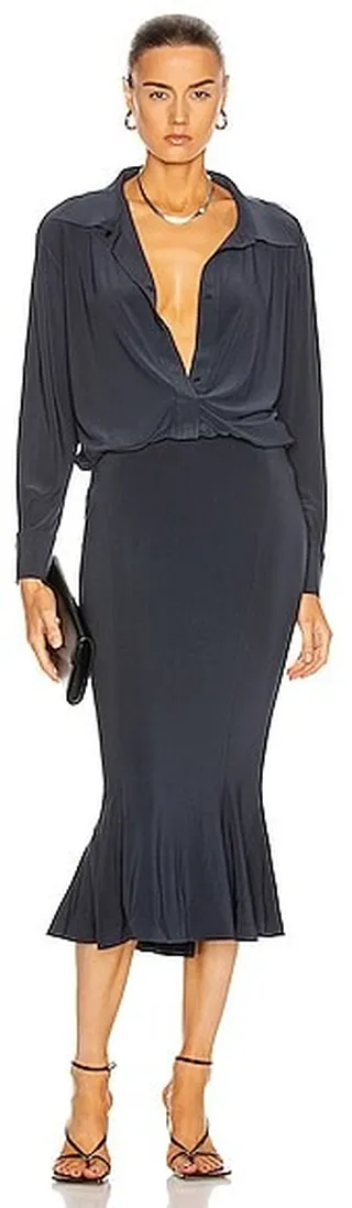 Norma Kamali for FWRD Boyfriend Shirt Fishtail Dress in Grey