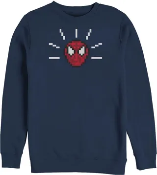 Men's Marvel Pixelated Spider-Man Mask Sweatshirt - Navy Blue - 2X Large
