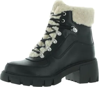 Henlie Womens Faux Fur Lined Leather Combat & Lace-up Boots