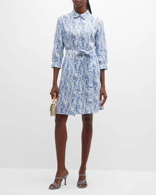 Botanical-Print Linen Shirtdress