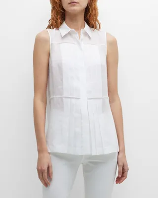Sleeveless Pintuck Button-Down Blouse
