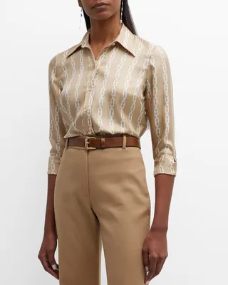 Lou Chain-Print Collared Silk Shirt