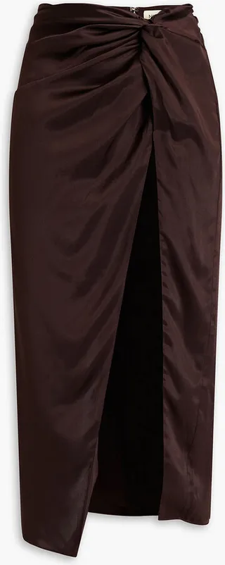 Anisa twist-front silk-satin midi skirt