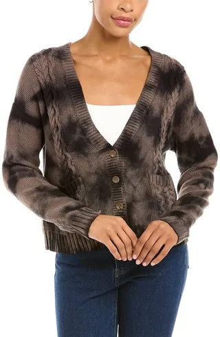 Autumn Cashmere Tie Dye Cable V-Neck Cardigan
