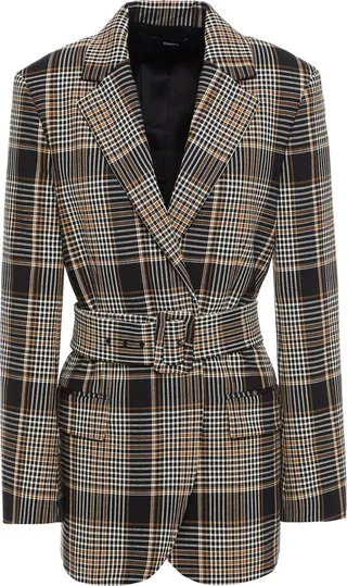 Becket belted checked stretch-twill blazer