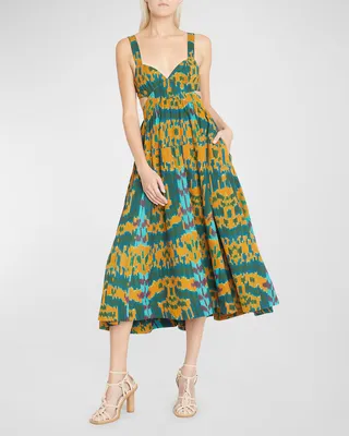 Sarika Tie-Back Cotton Midi Dress
