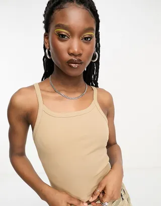 Stradivarius STR seamless rib tank top in camel