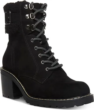 Jansenn Womens Microfiber Faux Fur Combat & Lace-up Boots