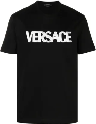 Black Mesh Logo Cotton T-Shirt