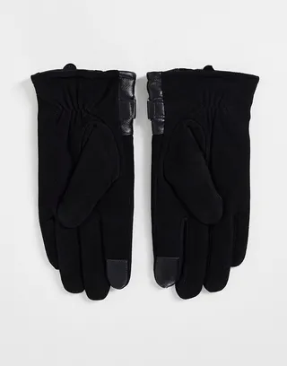 Barneys Originals split leather touchscreen gloves in black