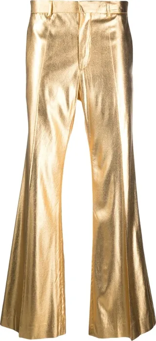 Metallic-Effect Flared Trousers