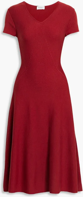 Pleated wool and silk-blend midi dress