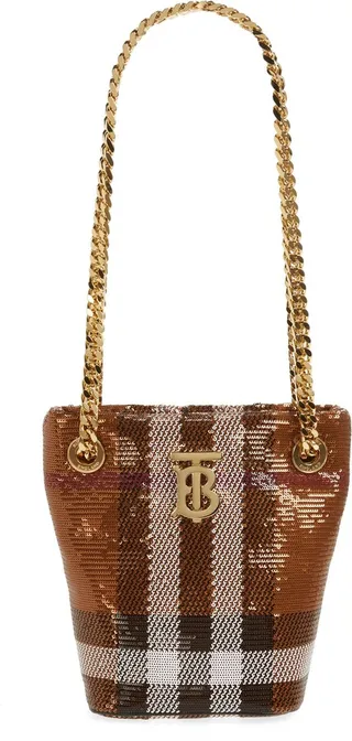 Small Lola Sequin Check Bucket Bag
