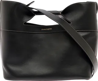 The Bow Black Leather Handbagh With Logo Alexander Mcqueen Woman