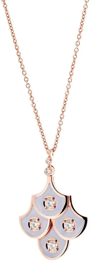 18kt Rose Gold Fish Scale Diamond And Lilac Enamel Pendant Necklace