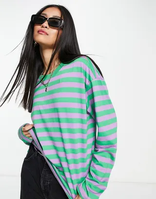 Monki long sleeve T-shirt in purple stripe