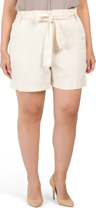 Plus Linen Blend Paper Bag Waist Shorts