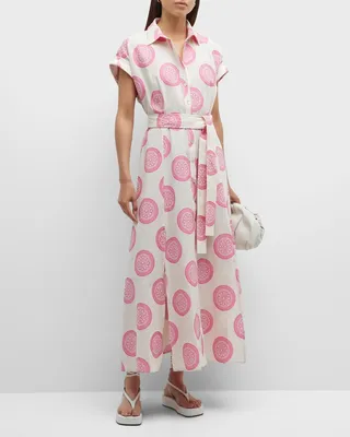 Chantel Medallion-Print Tie-Belt Midi Shirtdress