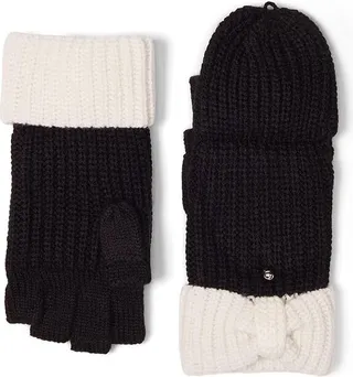 Kate Spade New York Bow Cuff Pop Top Gloves (Black Cream) Extreme Cold Weather Gloves
