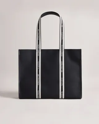 Branded Webbing Canvas Tote in Black
