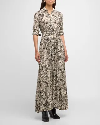 Journey Button-Front Toile-Print Maxi Shirtdress