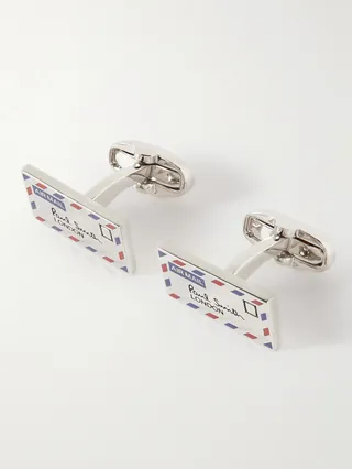 Airmail Silver-Tone Enamel Cufflinks