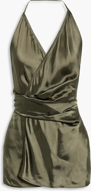 Cupro-satin halterneck wrap top