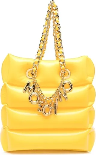 Yellow Logo-Chain Padded Tote Bag