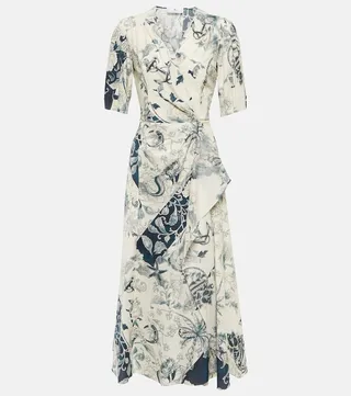 Paisley cotton-blend wrap midi dress