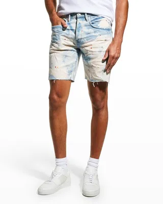 Men's Distressed Tie-Dye Denim Shorts