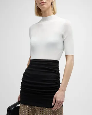 Ribbed Short-Sleeve Mock-Neck Shirt