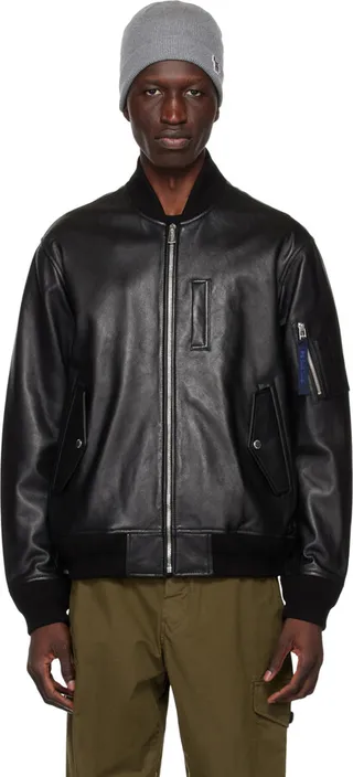 PS by Paul Smith Black Bomber Leather Jacket