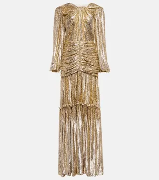 Lurex® embellished ruched gown
