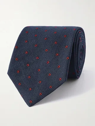 8cm Polka-Dot Herringbone Silk Tie