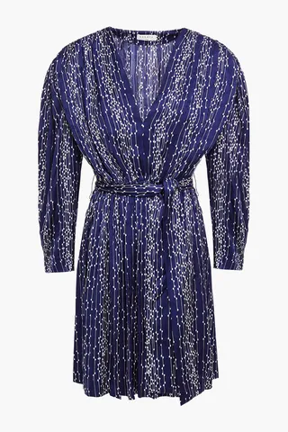 Angel gathered printed satin-jacquard mini dress