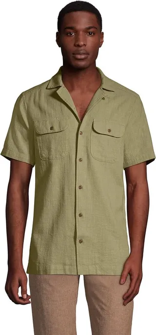 Lands' End Men's Linen Vacation Shirt - Small - Simply Olive