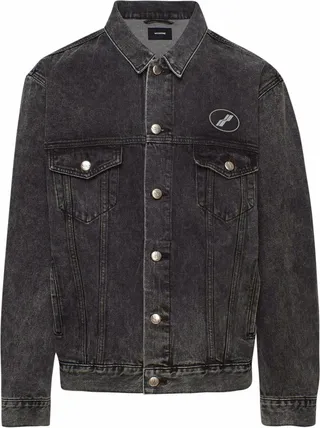 We11done Logo Patch Faded Denim Jacket
