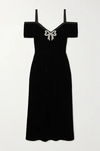 Saloni - Clementine Off-the-shoulder Embellished Velvet Midi Dress - Black