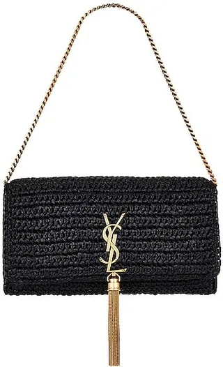 Saint Laurent Kate Raffia Shoulder Bag in Black