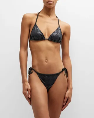Pied De Poule Two-Piece Triangle Bikini Set