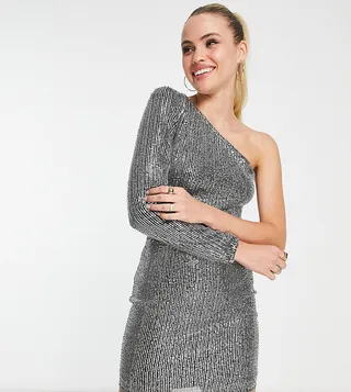 Parisian Tall one shoulder sequin embellished mini dress in silver