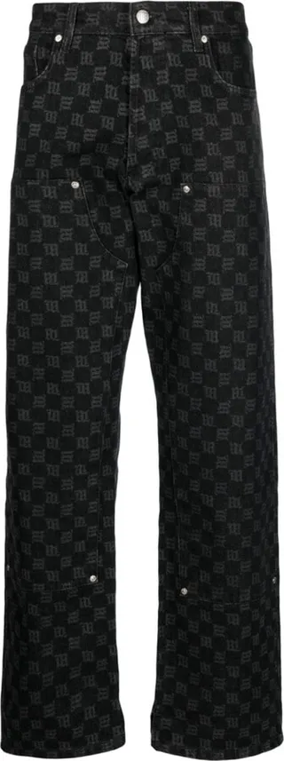 Monogram-Print Straight-Leg Trousers