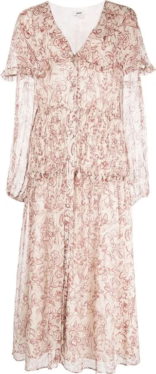 Smocking-Detail Cape Dress