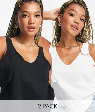 ASOS DESIGN ultimate cotton blend scoop neck tank top in 2 pack SAVE - MULTI