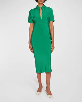 Keyhole Sheath Silk Midi Dress