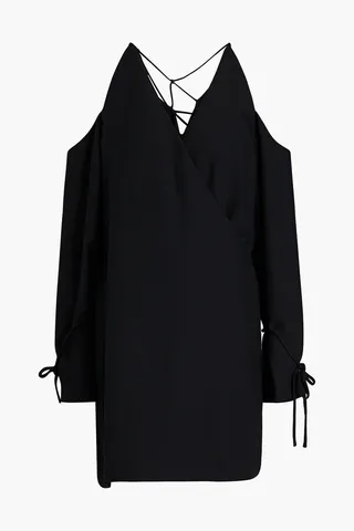 Lebeca cold-shoulder wrap-effect crepe mini dress