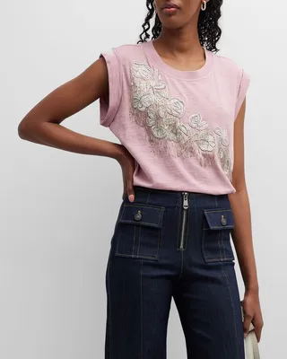 Bella Floral Embellished Mesh T-Shirt
