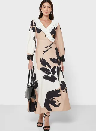 Frill Detail Cuff Sleeve Dress