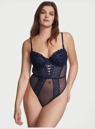 Wicked Unlined Eyelet Lace Teddy