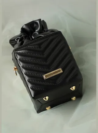 Textured Casual PU Leather Mini Sling Bag with Drawstring Lock For Women